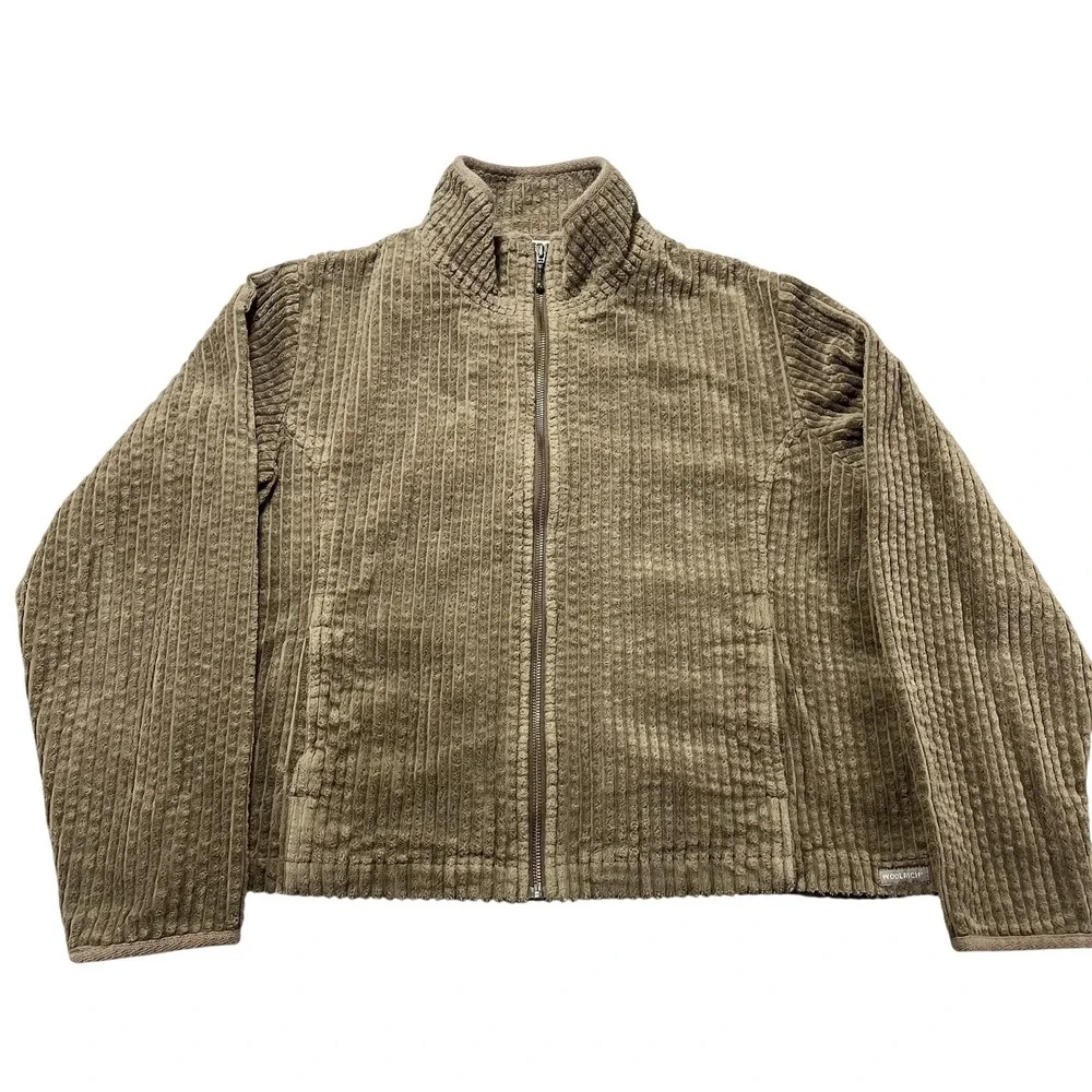 Woolrich Jacket Womens XL Brown Corduroy Full Zip Lined Stand Collar Casual